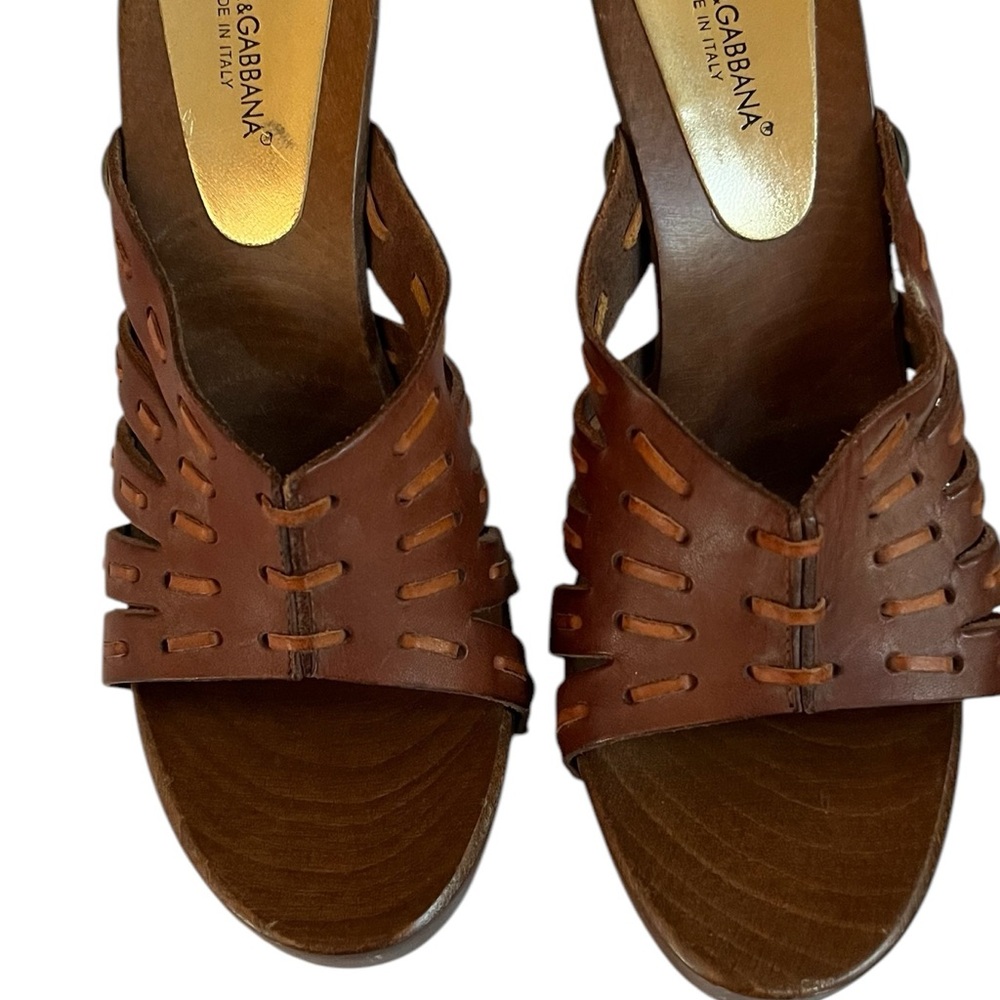 Dolce & Gabbana size 10 Brown Leather open toe slides / mules